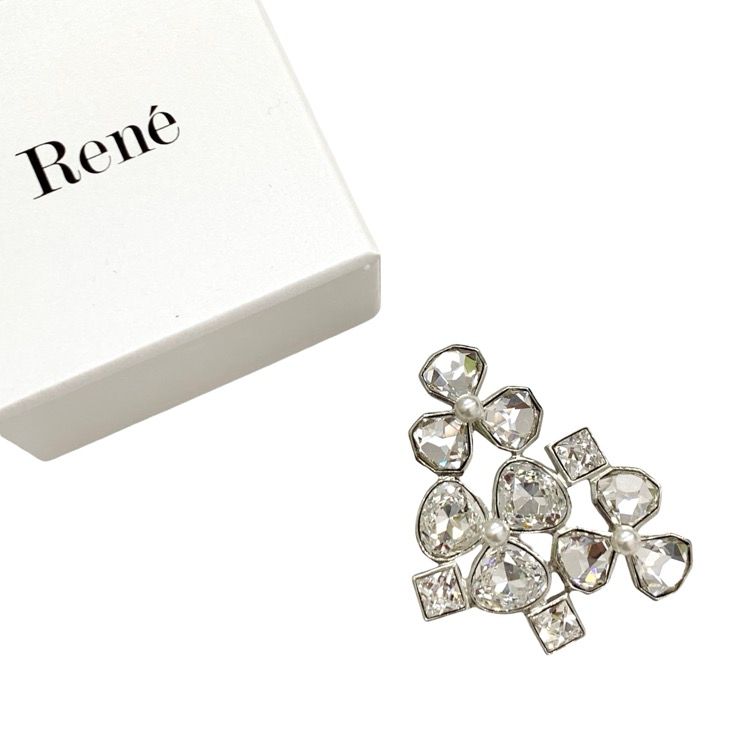 美品 Rene ルネ フェイクパール 薔薇モチーフ ブローチ ブラック