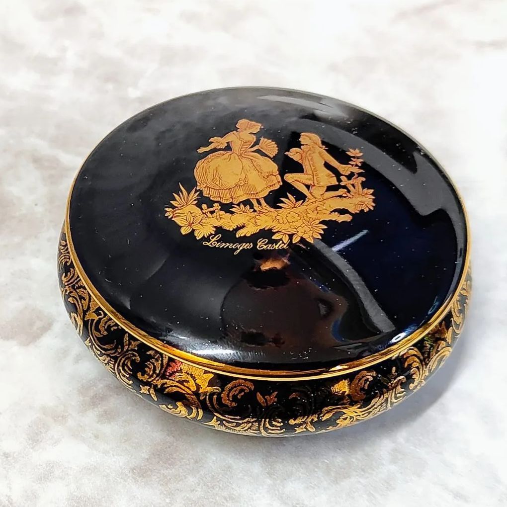 リモージュキャッスル陶器製ボックス コバルトブルー 22kゴールド