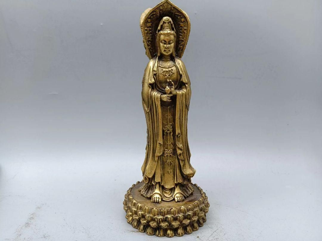 置物 仏像 三面菩薩 座禅菩薩 観音像 彫刻 仏具 観音様 唐金 風水