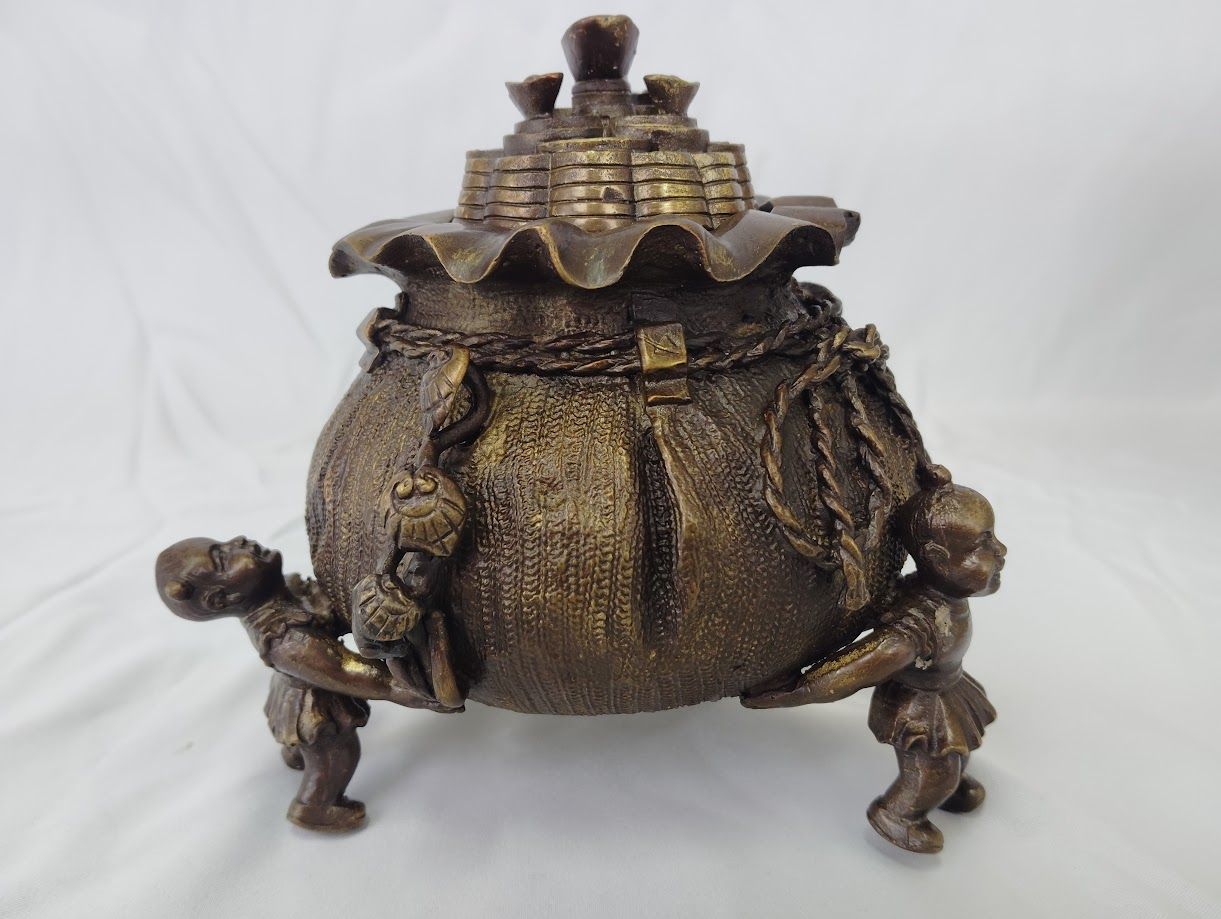 大明宣徳年製 唐子脚宝袋形香炉 香炉 袋型 元宝摘み