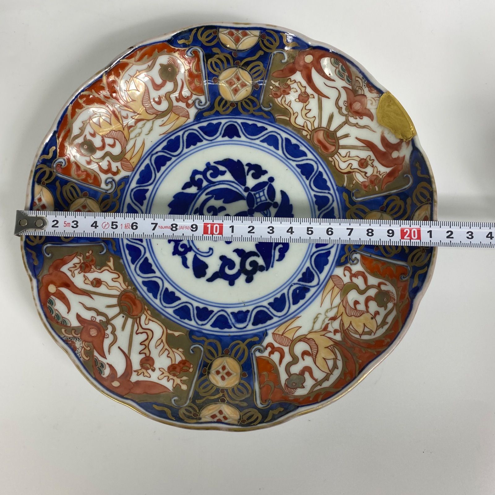 希少 古伊万里 長春富貴 印判 金継ぎ有 アンティーク色絵皿 ペア 骨董