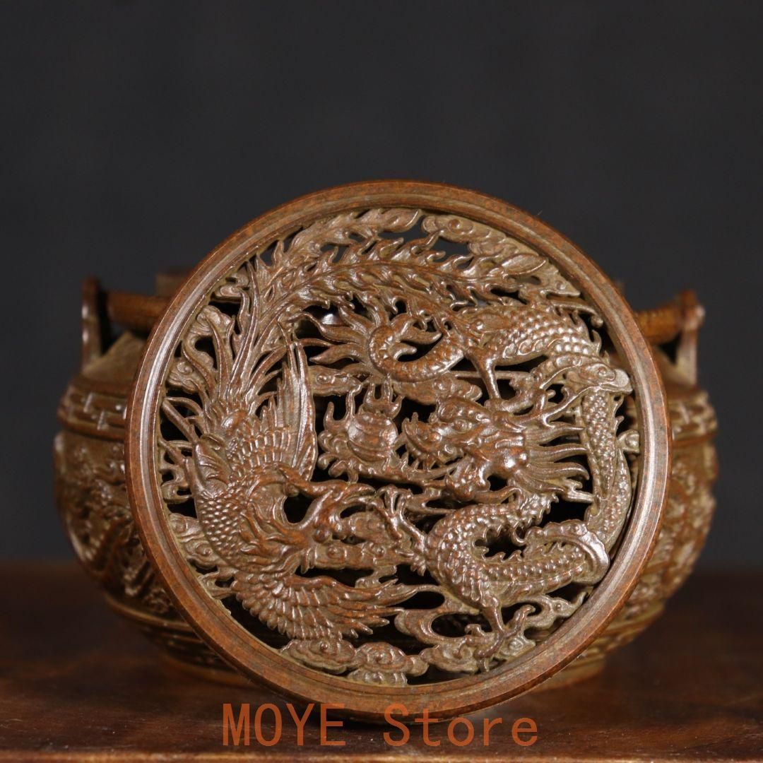 銅器 彫刻 重工 美品 龍鳳花瓶 装飾品 工芸品 美術品 置物 銅器 彫刻