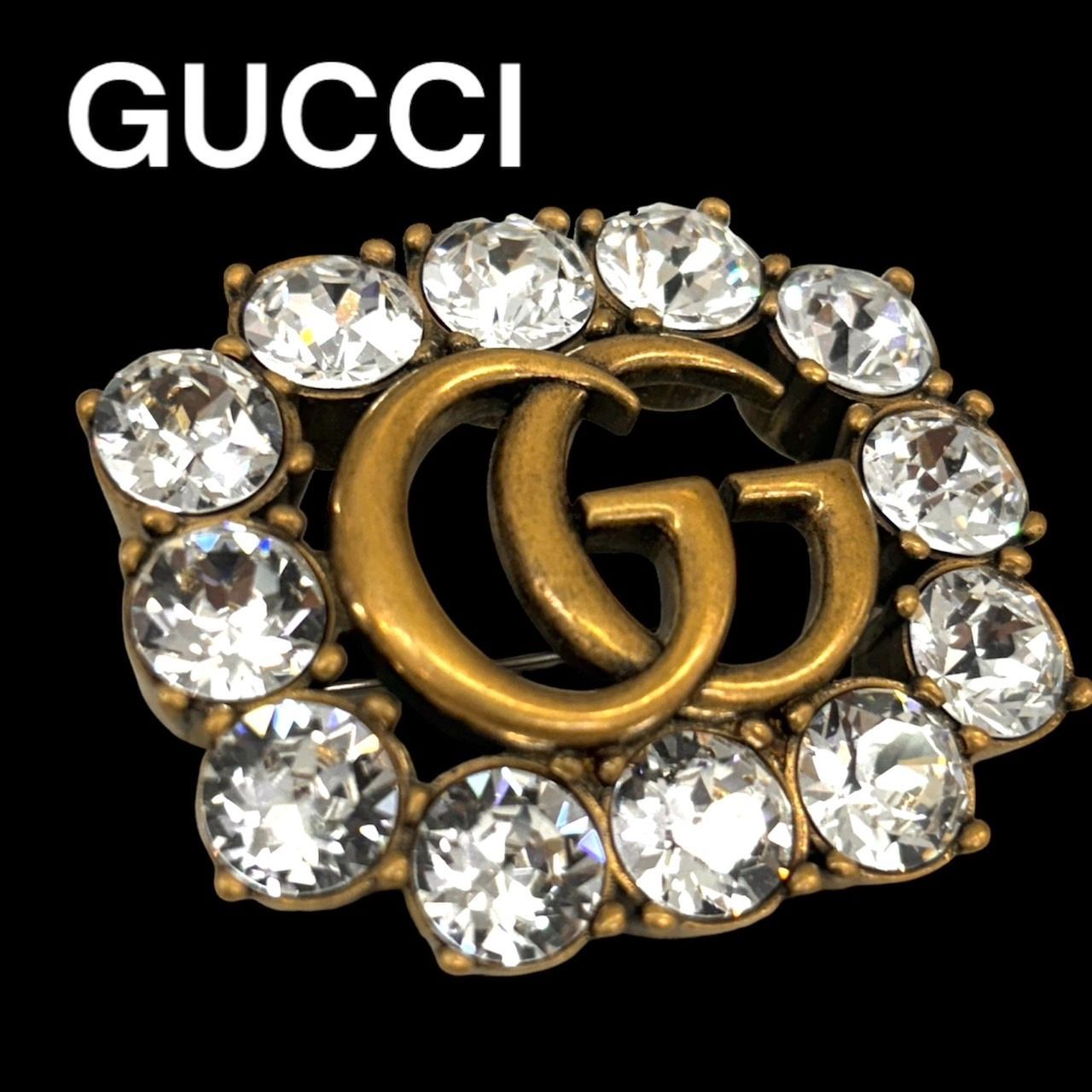 GUCCI グッチ グログラン リボンブローチ ビジュー Beeロゴ ブラック