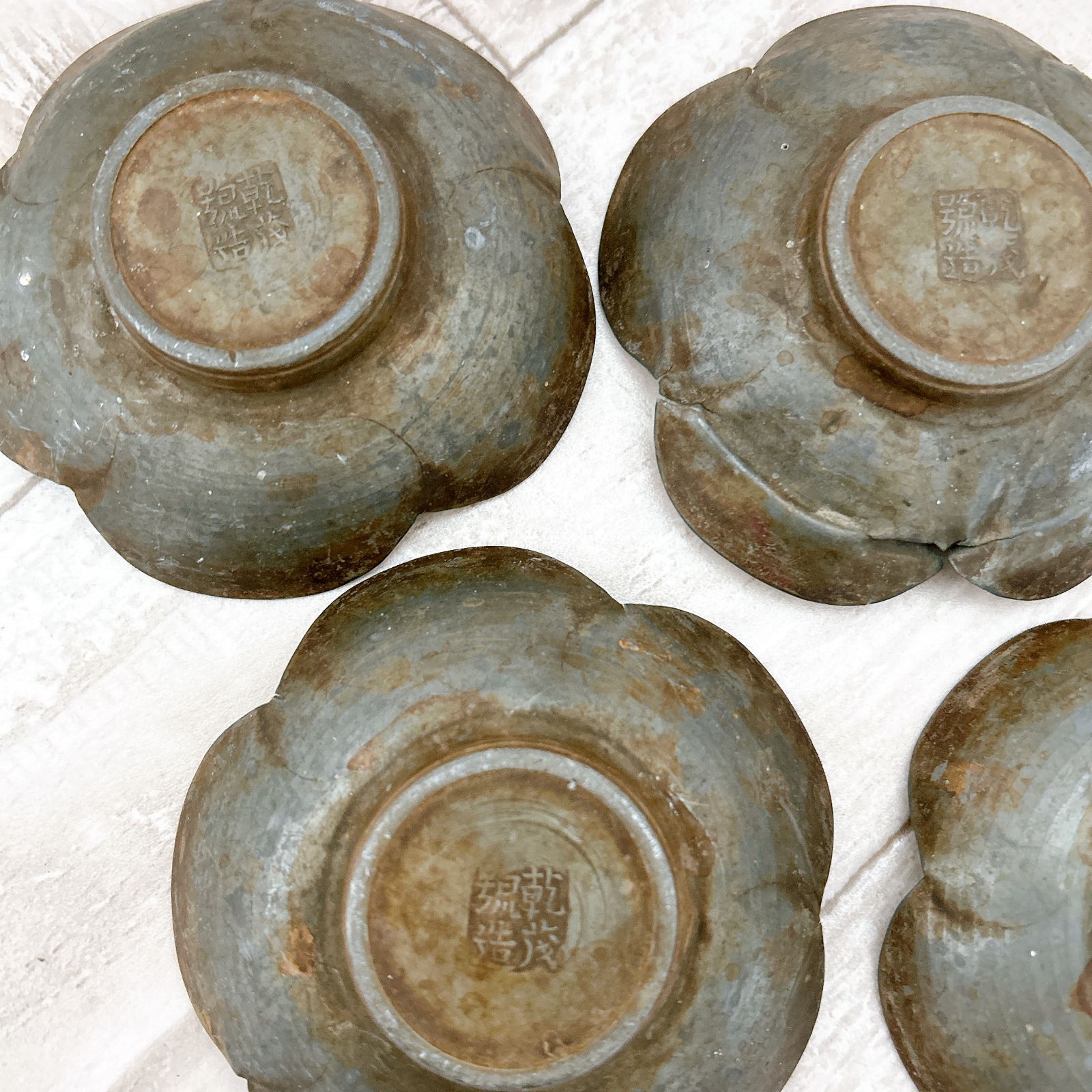 桃】煎茶道具：古錫茶托 其の28