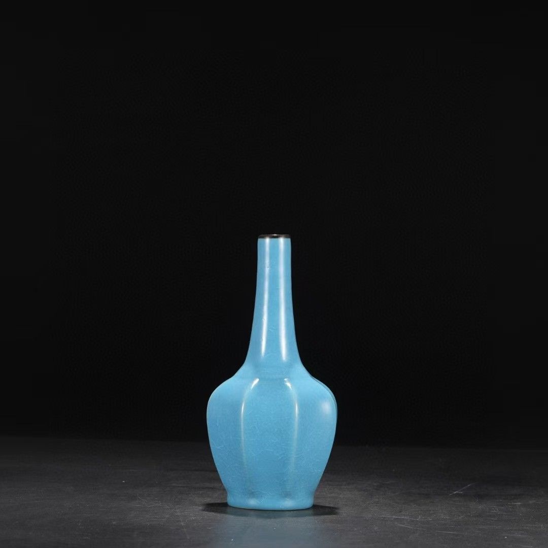 唐物 宋 汝窯天青釉方貫耳瓶 陶芸 磁器 古陶磁器