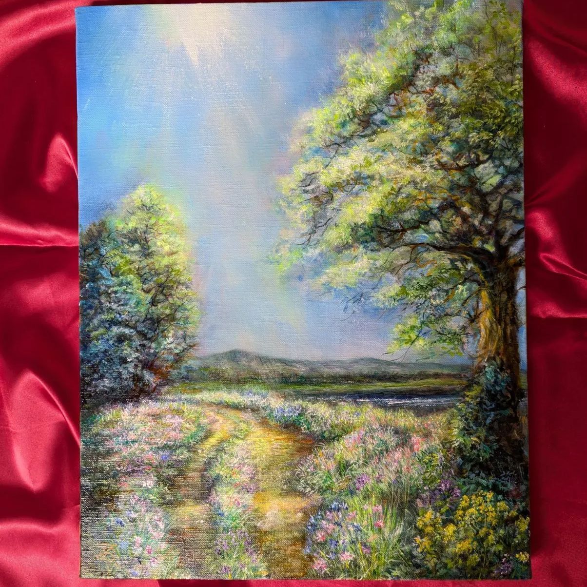 油絵風景画 花の絵 画家painterTMK本人出品真筆 一点もの 油絵風景画