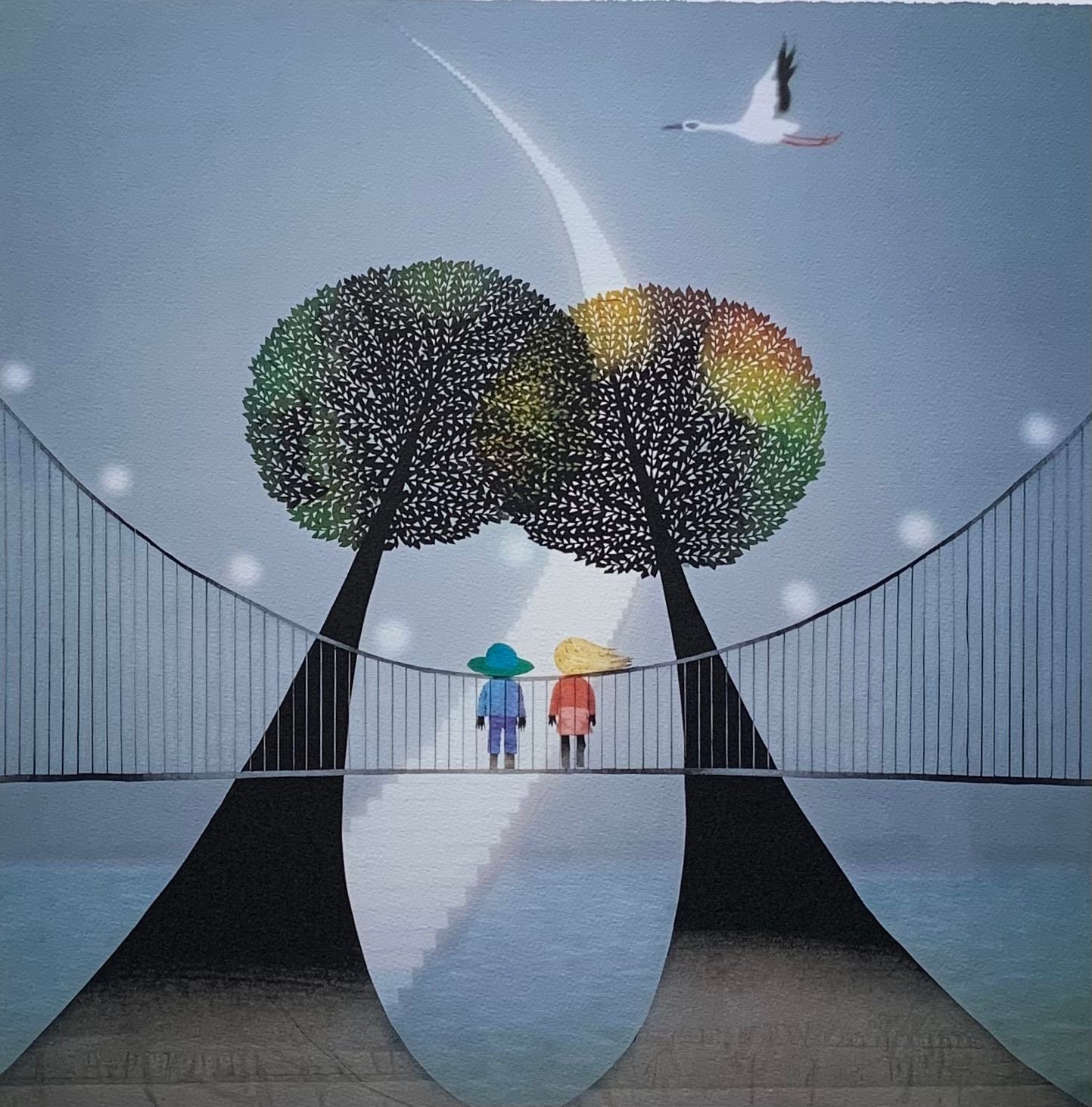 真作保証】藤城清治「真夜中のデート」レフグラフ 直筆サイン 版画