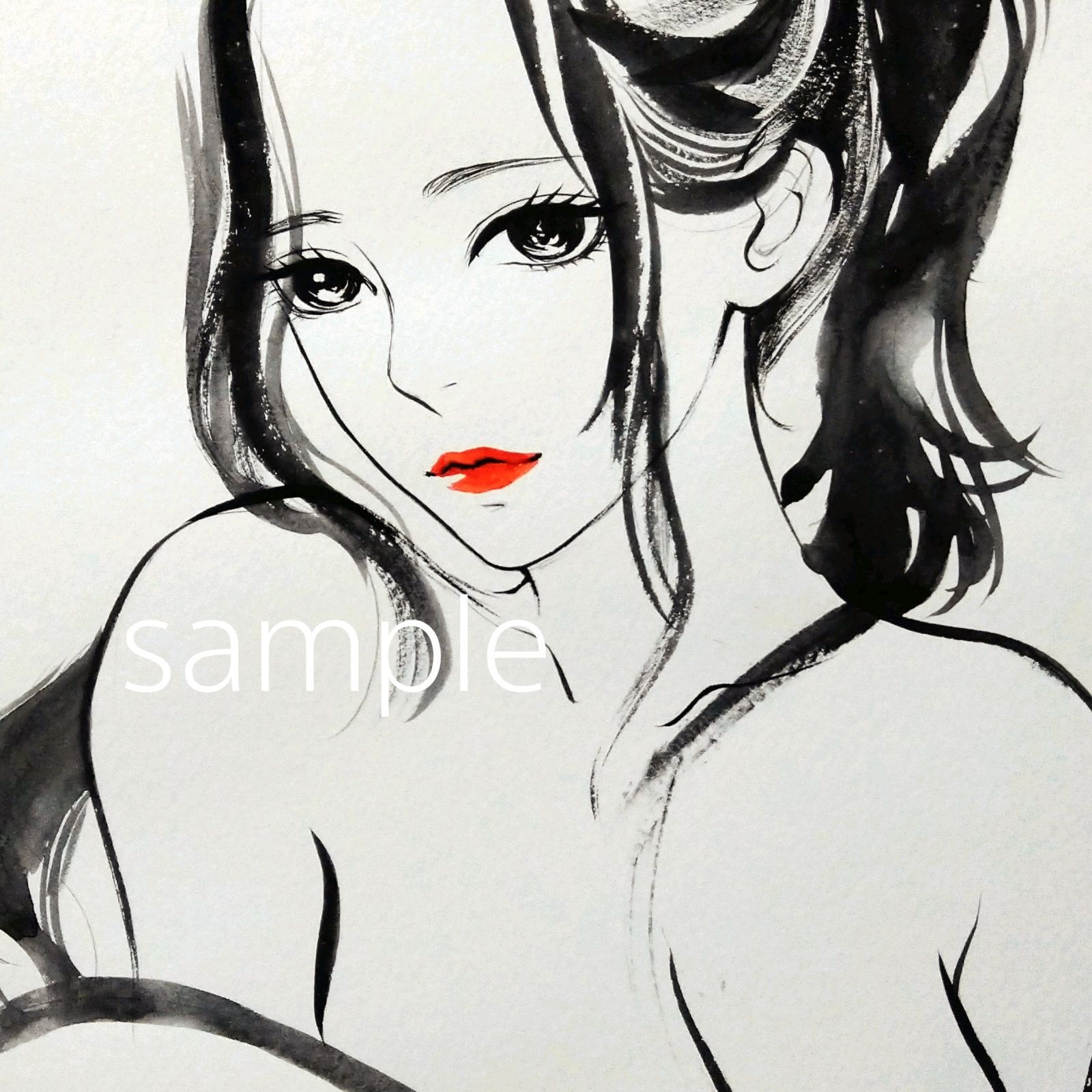 専用 絵画 手描きイラスト ドローイング 水彩画 美人画 和装 水彩画