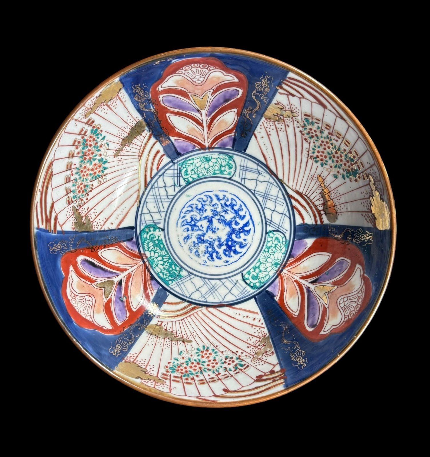 江戸期 古伊万里 金彩色絵 龍鳳文 鶴寿老人30cm 大鉢 送料込み 【公式