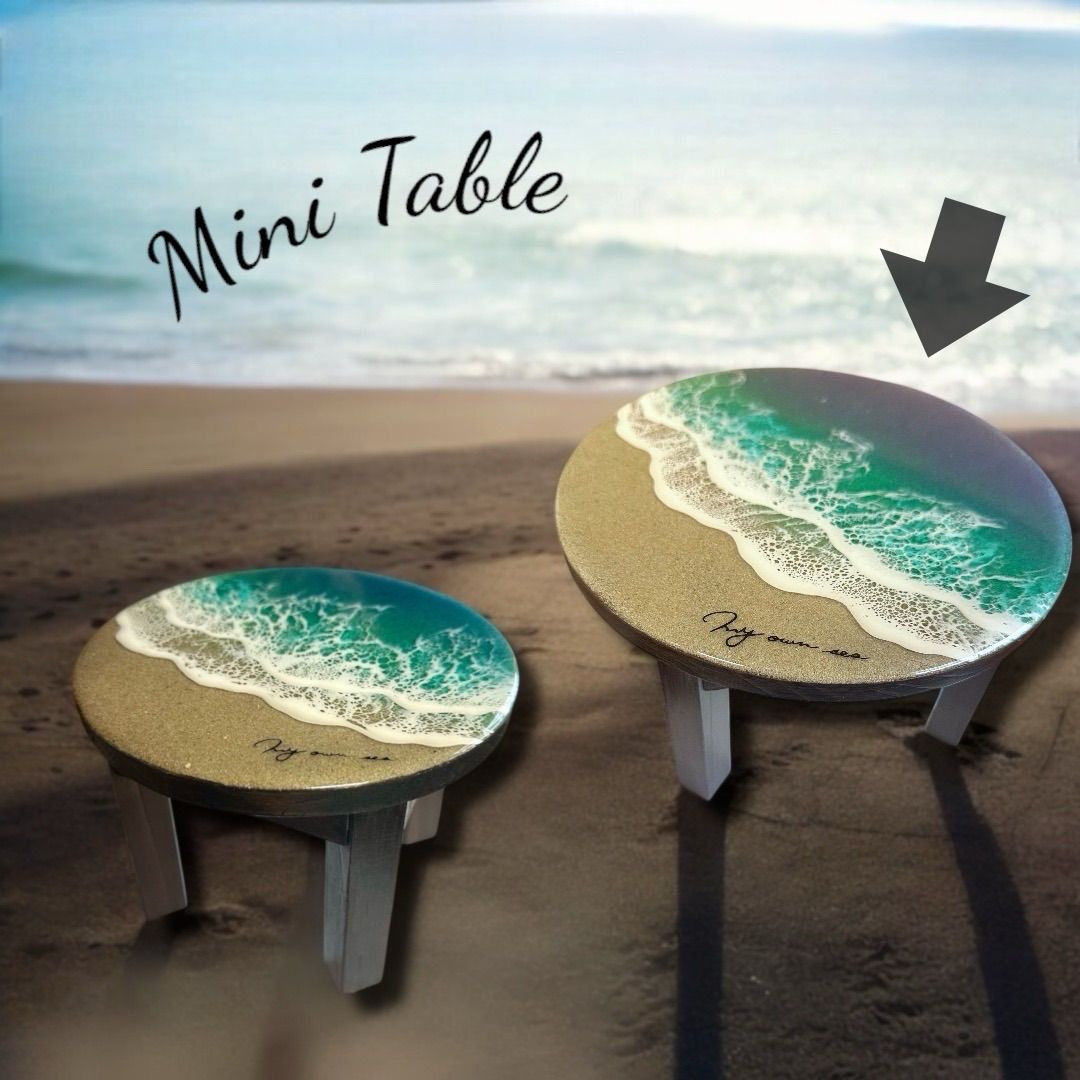 波 レジン アート ウッドミニテーブル 』 No.07 (M) ミニテーブル 花台