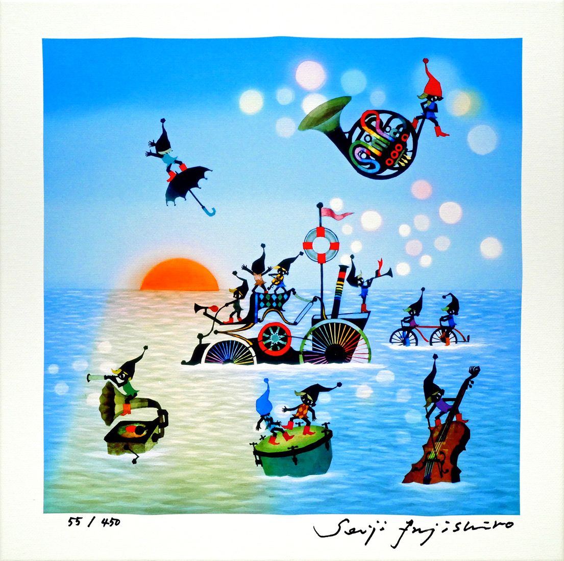 藤城清治ケロヨン直筆カラーペン画