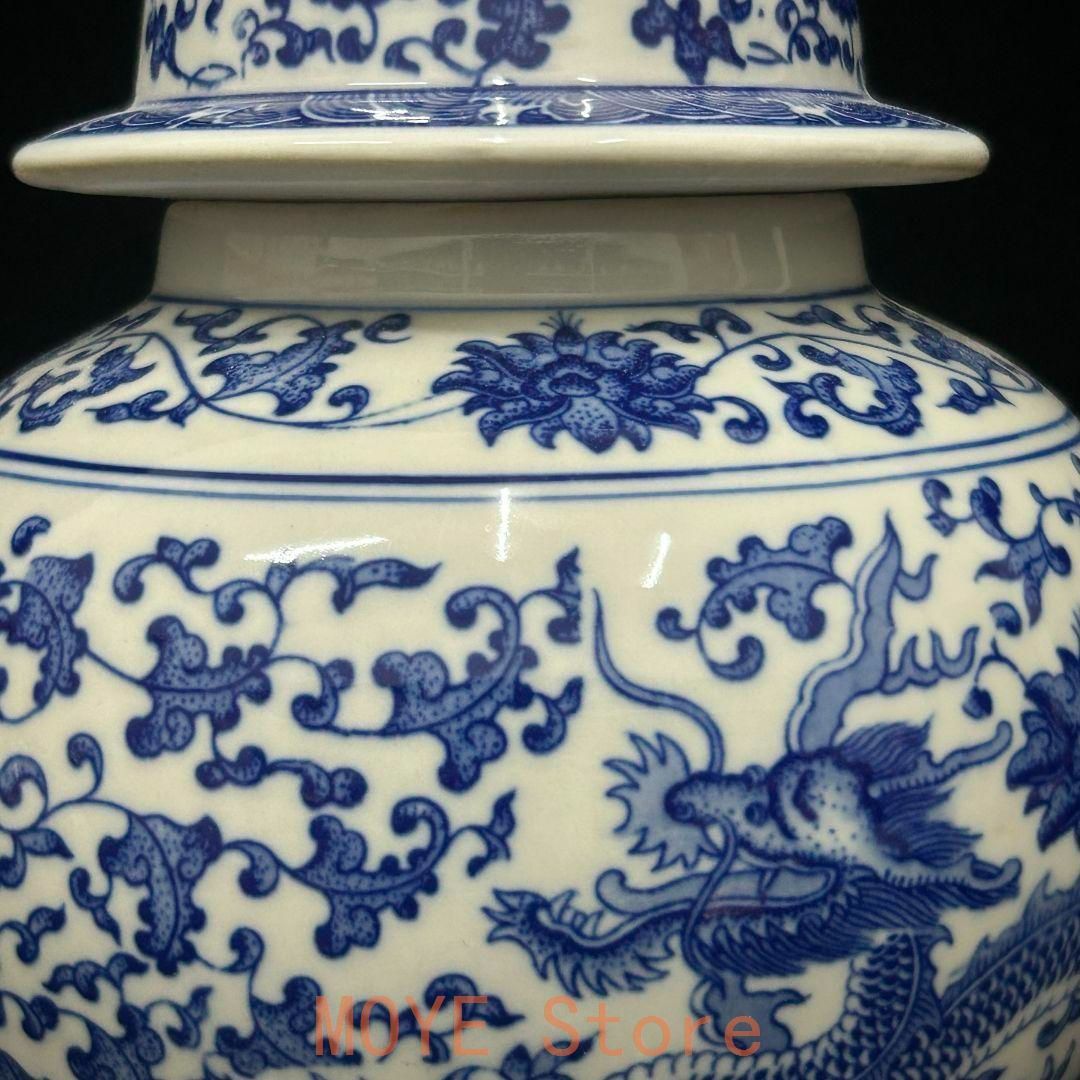 青釉裏紅万紋将軍壺 景徳鎮 陶磁器 装飾品 現代工芸品