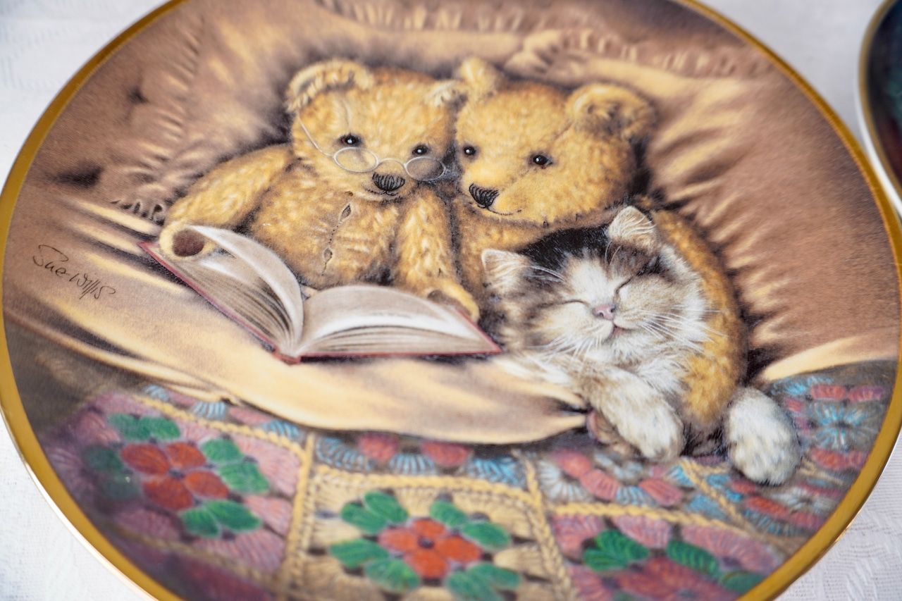 Franklin Mint 販売 テディベア 猫 絵皿 2枚セット コレクション