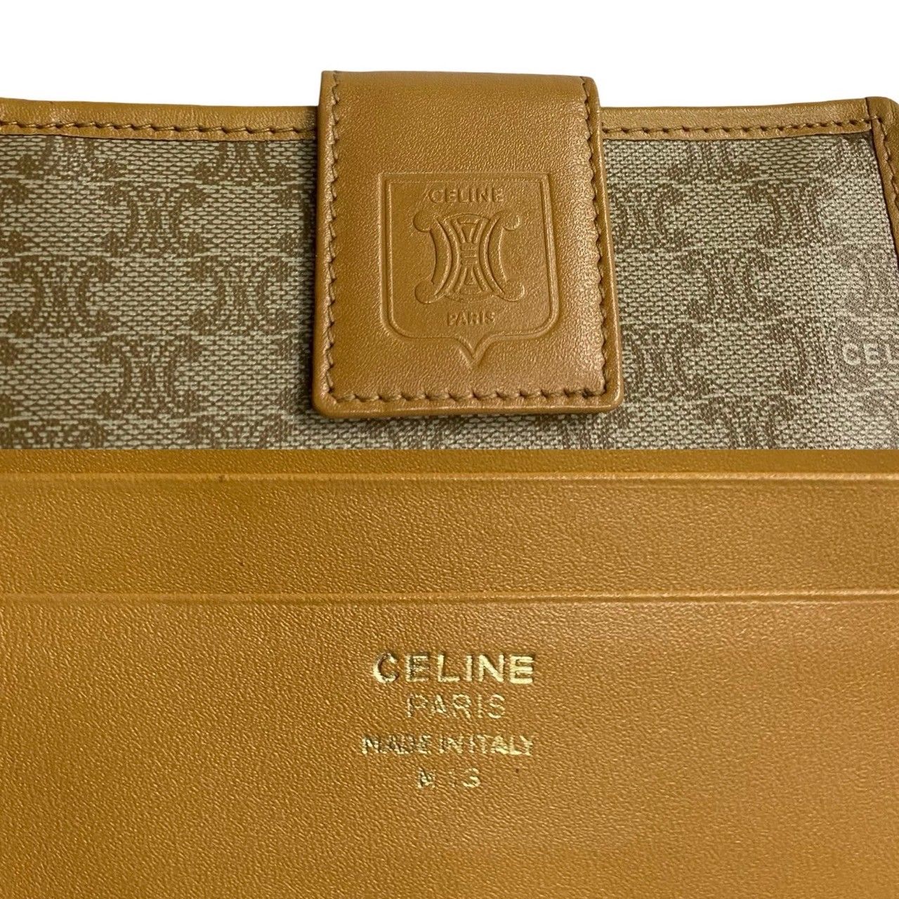 極 美品 CELINE セリーヌ マカダム 柄 トリオンフ ロゴ レザー 本革 二