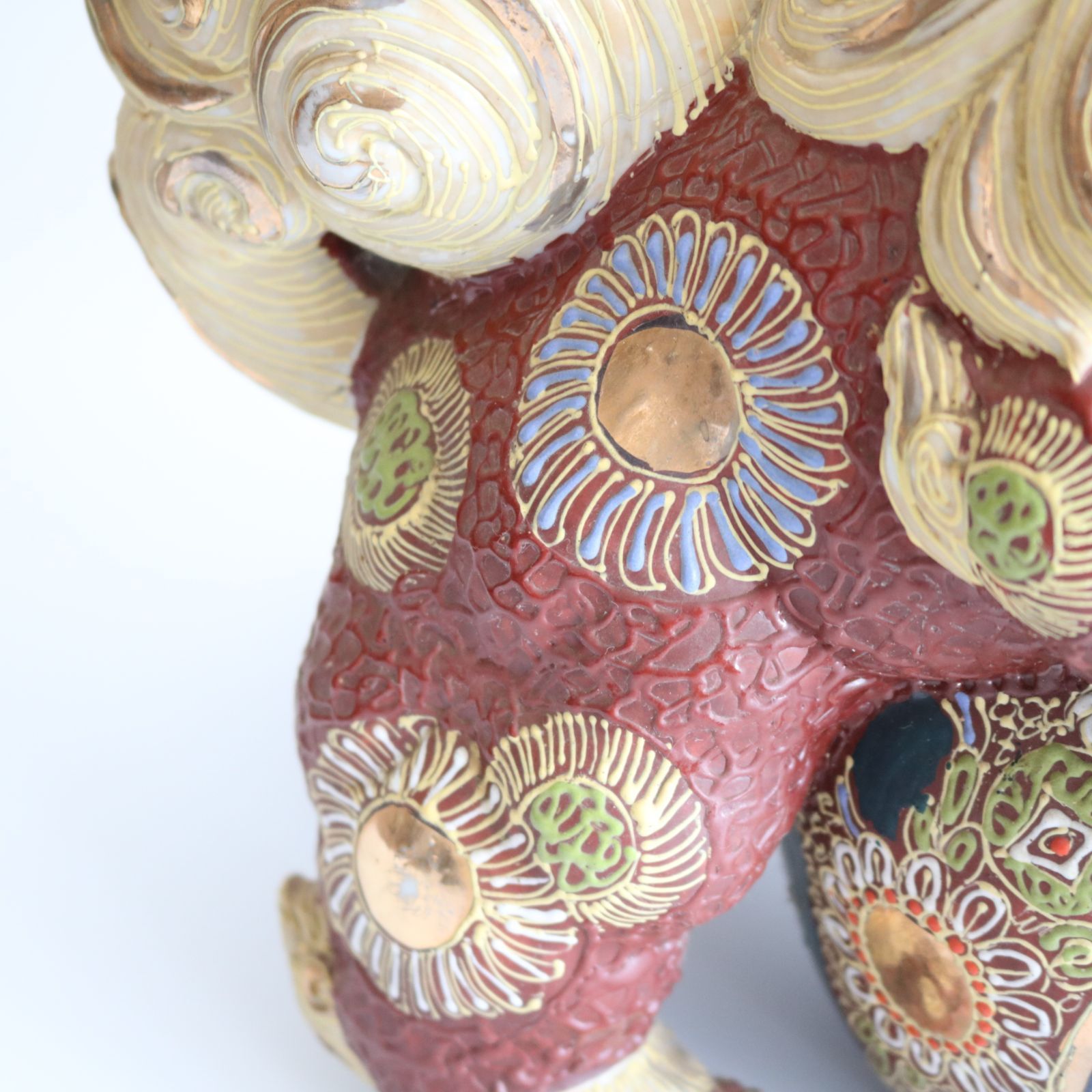 激レア 九谷焼 玉乗り獅子 狛犬 シーサー 置物 縁起物 金彩 陶器製 美