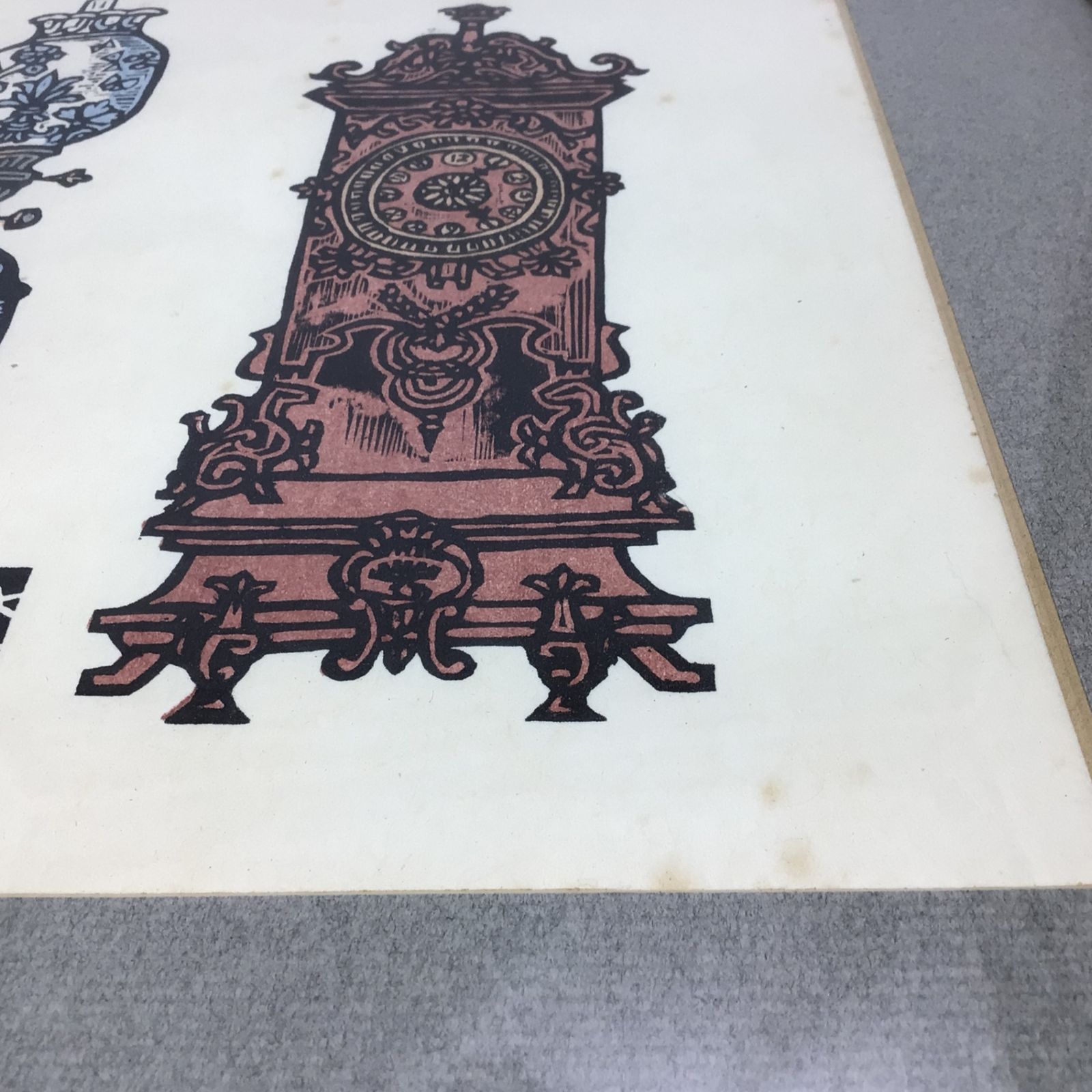 5351 【真作】川上澄生 時計とランプ 木版画 額装 堀田時計店 記念版画