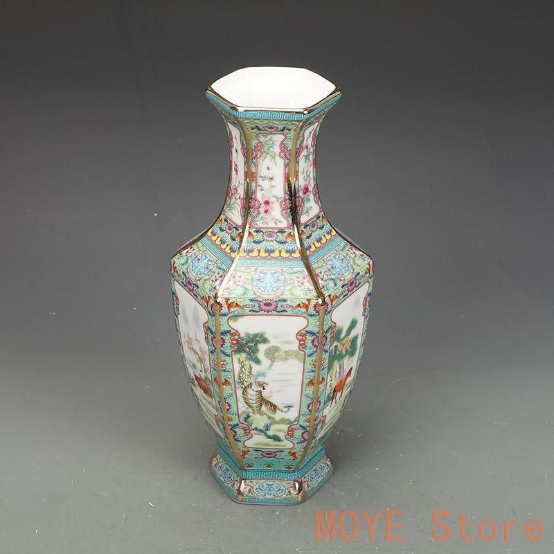 清朝 乾隆年製 エナメル 花瓶 工芸品 磁器 置物 アンティーク