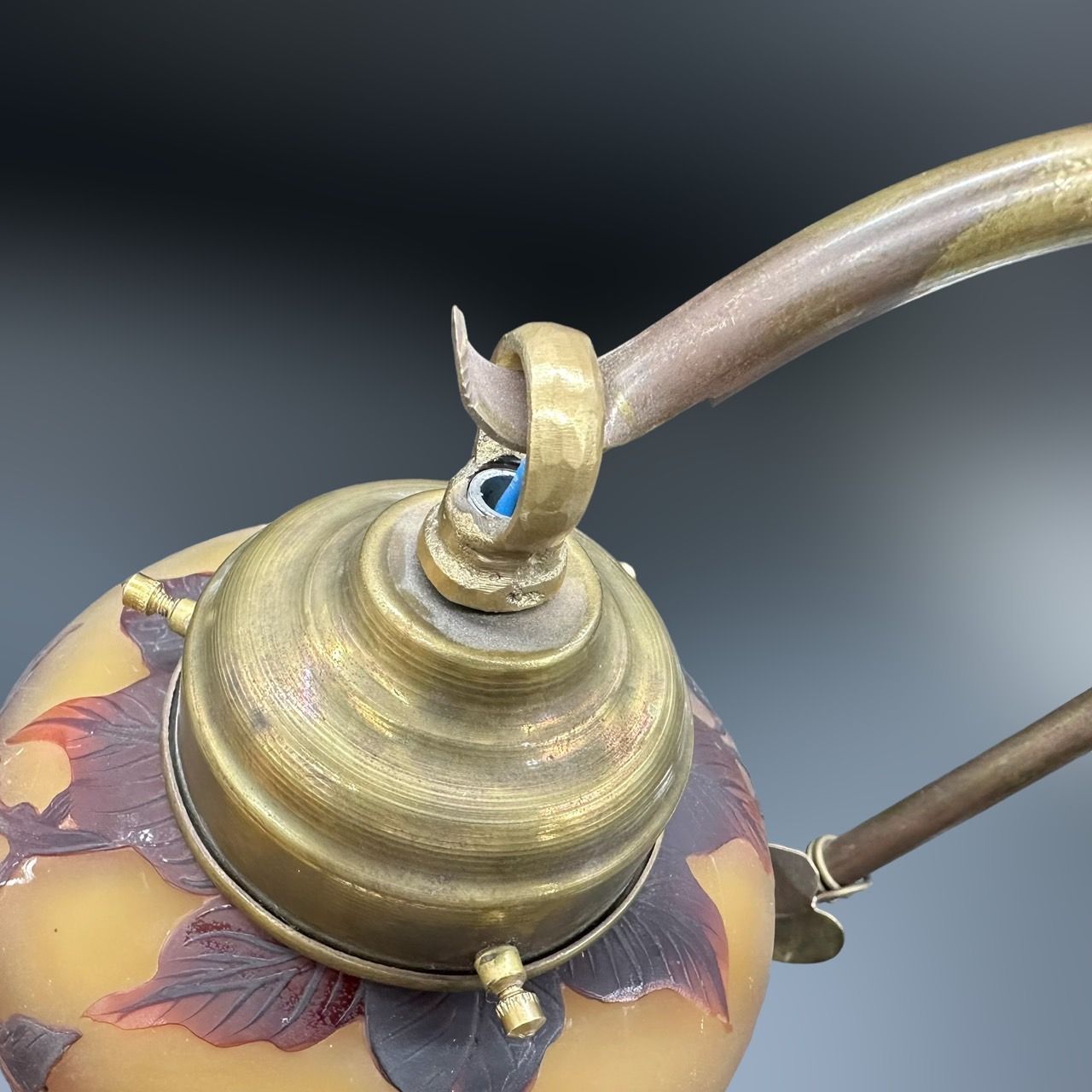 エミールガレ 一灯吊りランプ 林檎紋 カメオ彫り 被せガラス 高さ