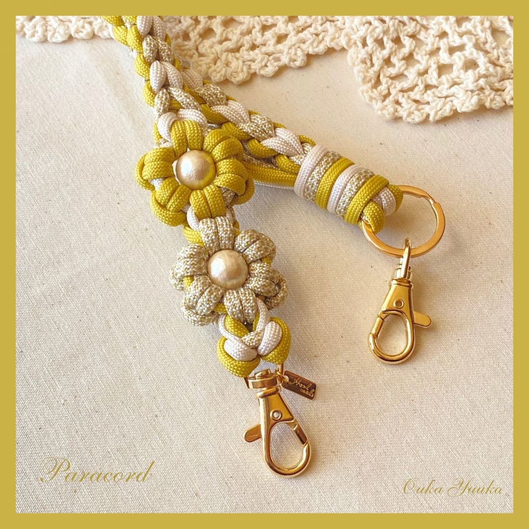 ミモザ】パラコード スマホショルダー ストラップ ハンドメイド お花