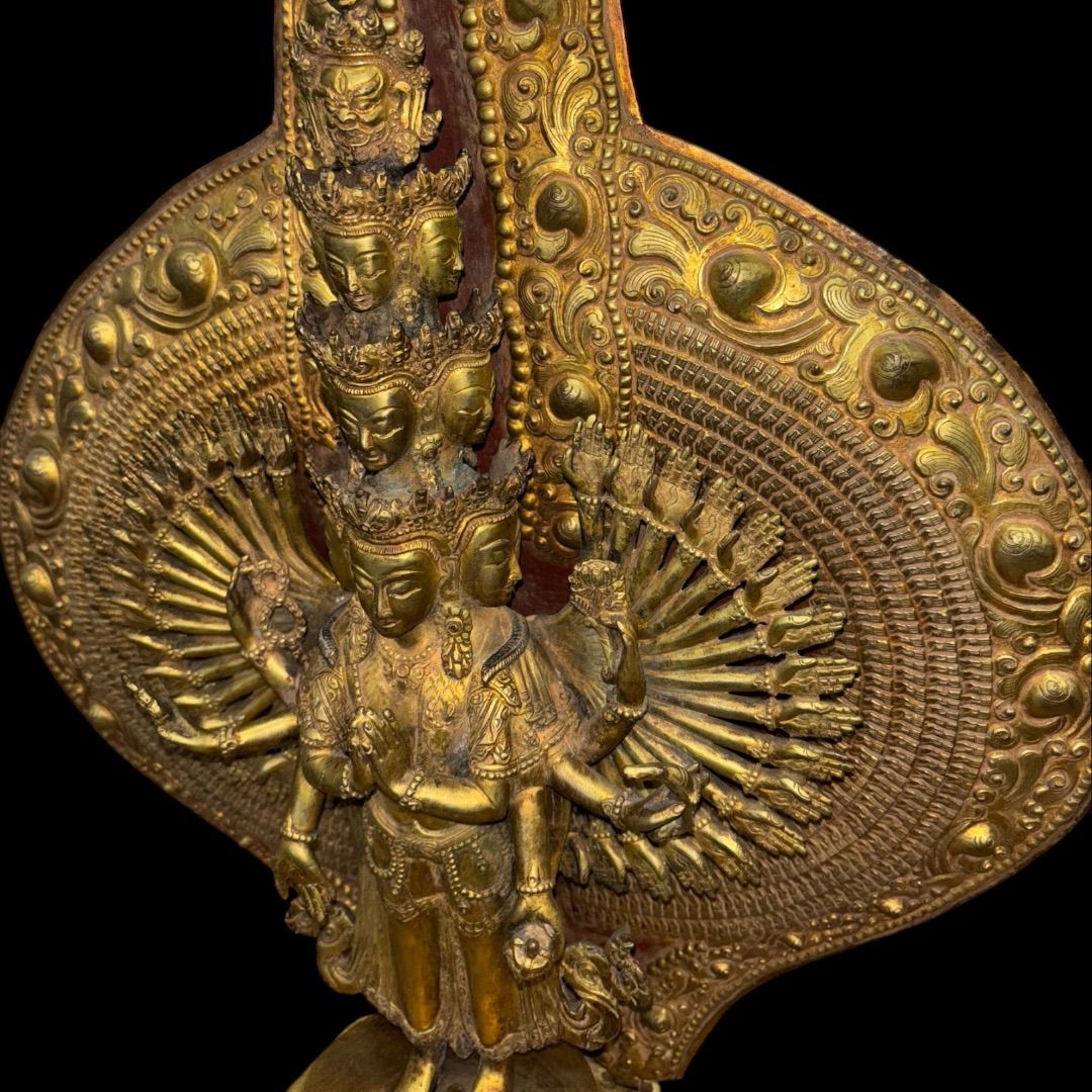 旧家蔵出『仏教美術 明 古銅塗金製造 観音菩薩仏像 古寺買取』古美術