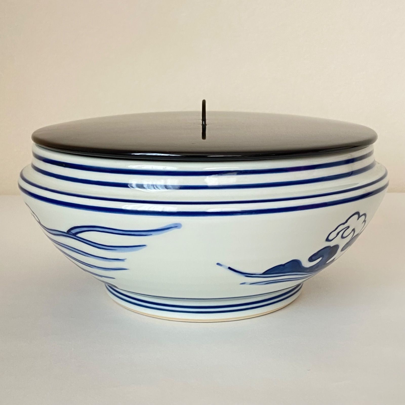 W32 水指 『染付 桜川』『押小路窯 庄左ェ門』 共箱 茶道具 W32 水