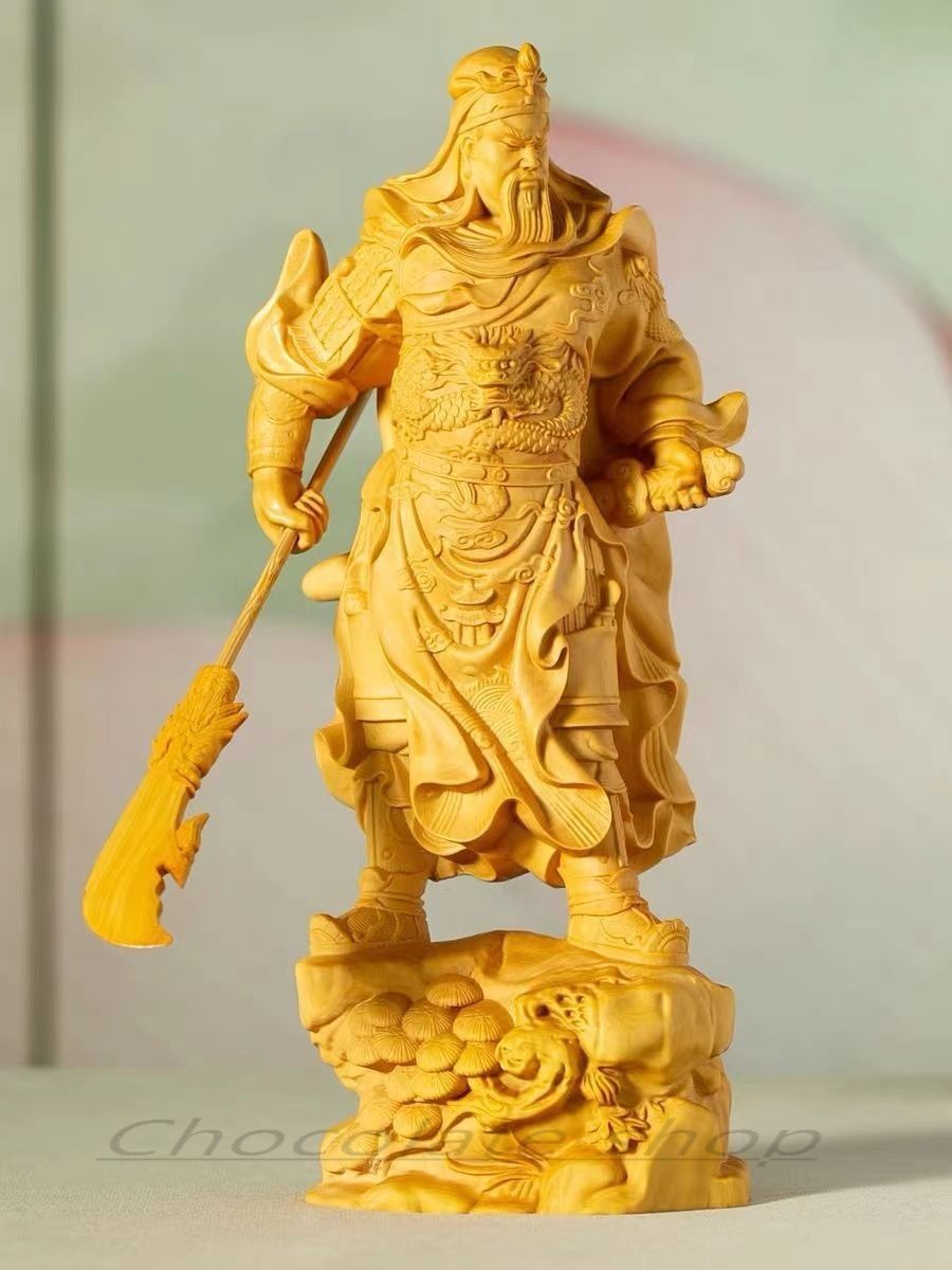 三国志 関羽像 関帝像 関公像 立像 柘植の木 木彫り 置物 中国伝統美術