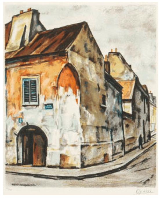 荻須高徳 リトグラフ 版画 「街角の家」 1984年 査定 買取 致します