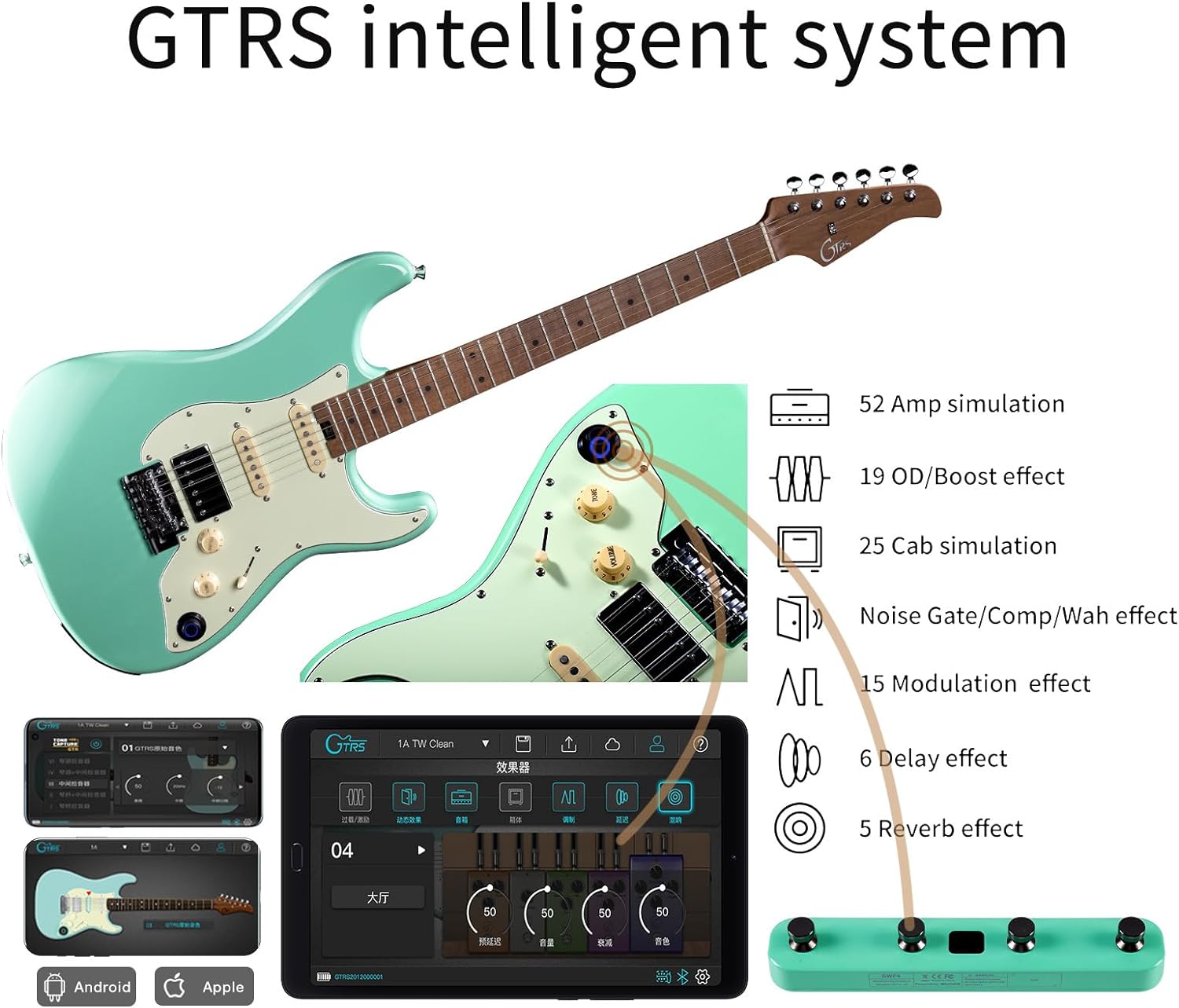 Mooer GTRS S801 Intelligent Electric Guitar w/bag - Green - A