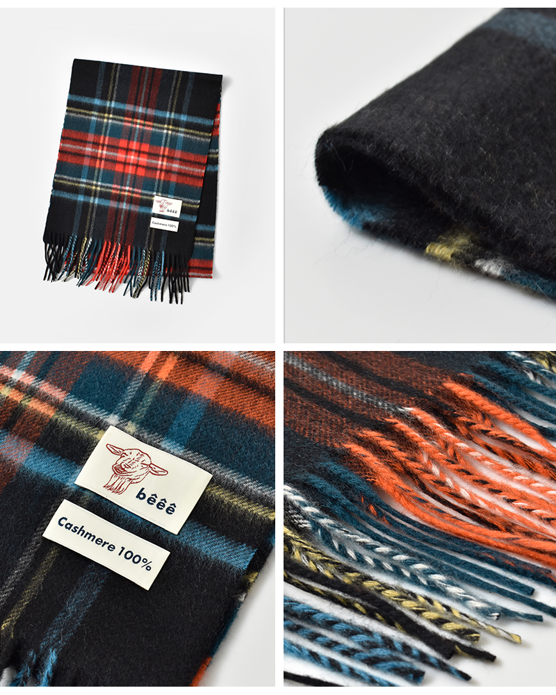 40%OFF】beee ビー カシミヤ 100％ チェック マフラー ch30 レディース