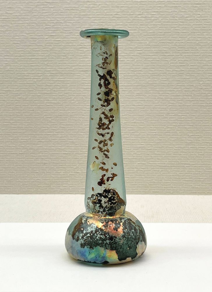 ローマングラス 古代ガラス 香油瓶 紀元1～3世紀 虹色銀化 吹きガラス