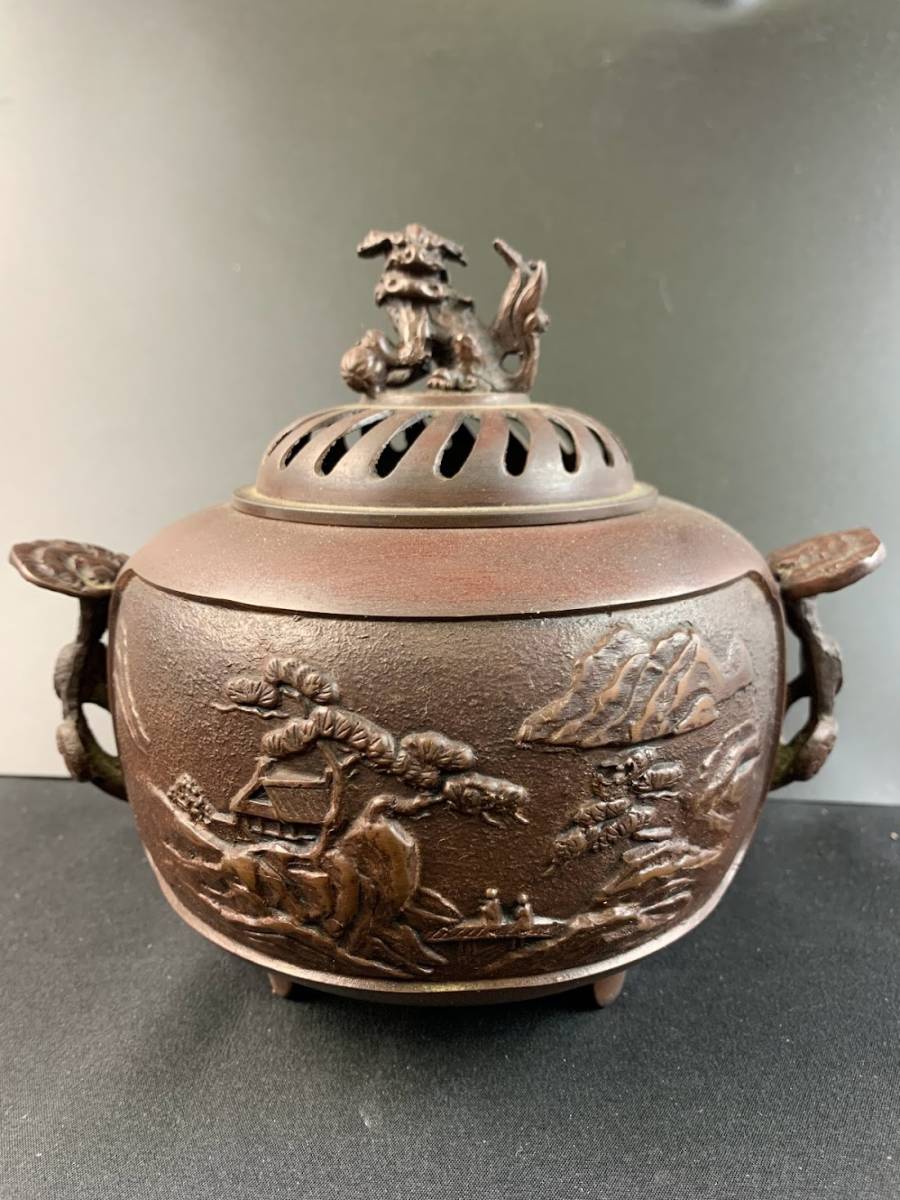 CY909 時代物 在銘 古銅「蟾蜍/蟇蛙」置物 全長19.5cm 重1.6kg 疣蛙