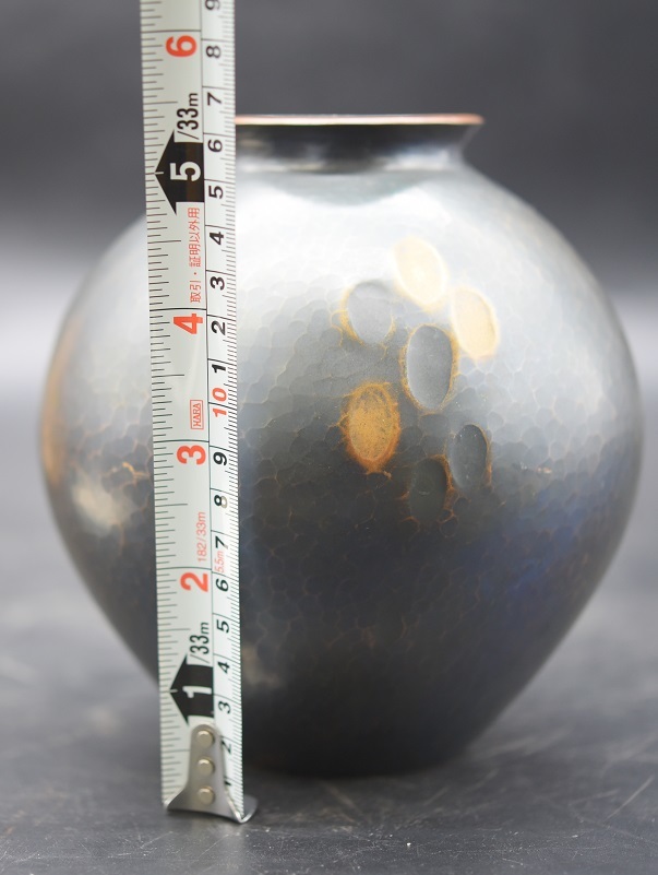 玉川堂鎚起銅器花瓶珍品花生線条文銅製花瓶花器花入銅製美幸堂
