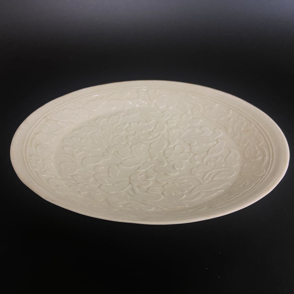 宋時代 定窯 白磁刻花皿 小盤 茶道具 繊細 唐物 古物(E-