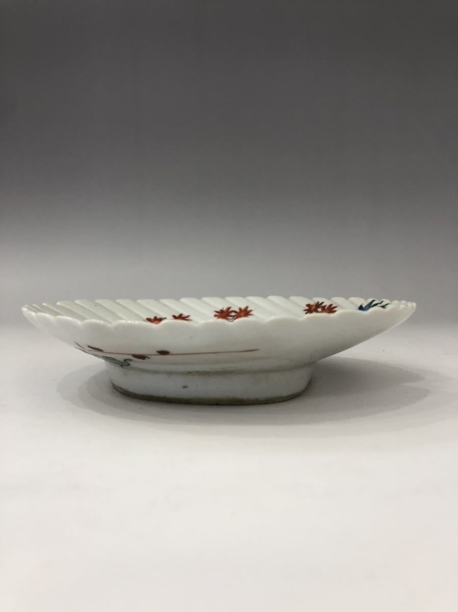 江戸中期 九谷五彩 古九谷色絵花鳥図扇皿(皿)｜売買された