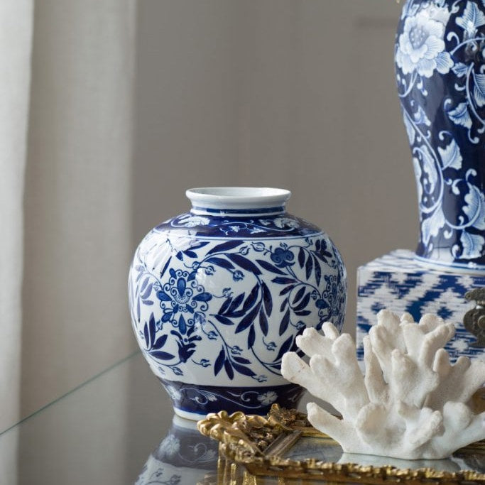 アンティーク シノワズリ 中国清朝中期 白磁染付 透かし彫り 青花 筆立