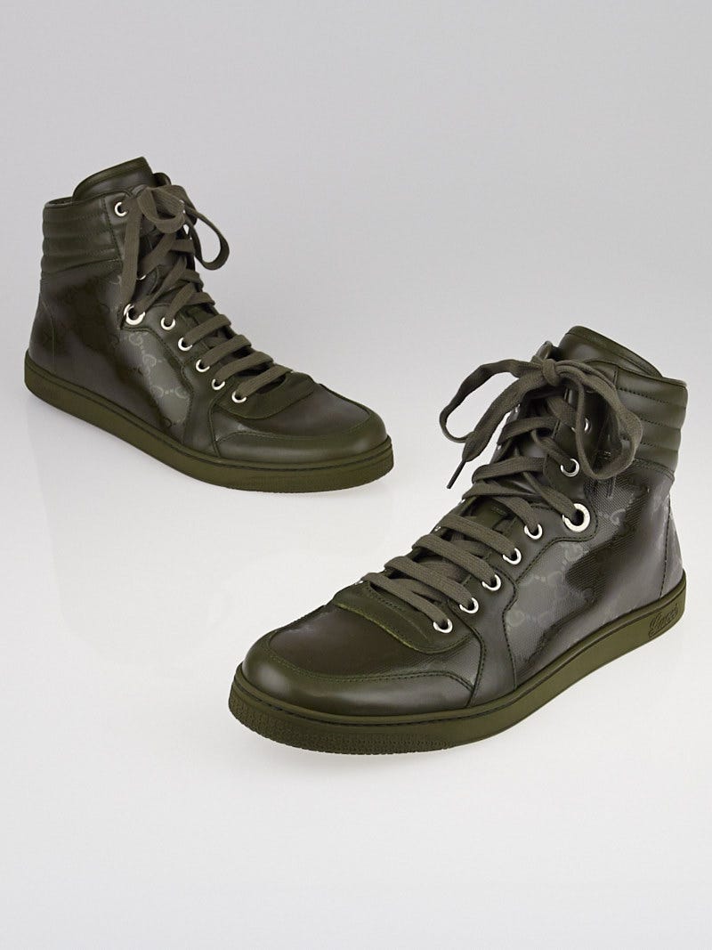 Gucci Military Green GG Imprime and Leather Interlocking G Hi-Top