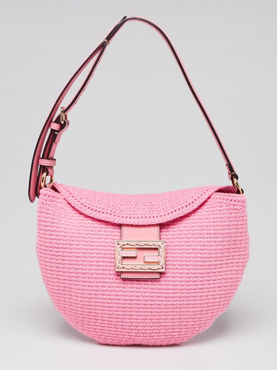 Fendi Pink Crochet Vitello Grace Small Croissant Hobo Bag