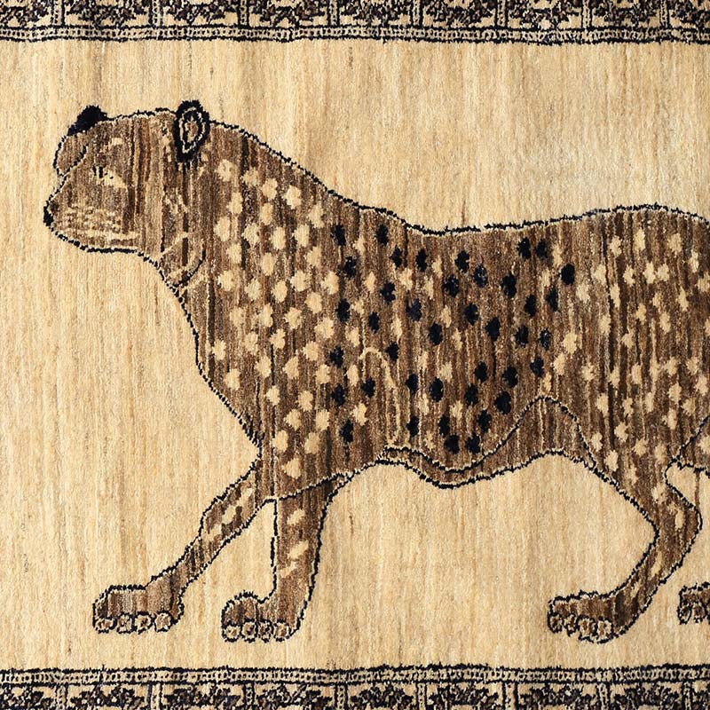 古典柄を再現したライオンラグ [グレージュ ライオン×アイボリー