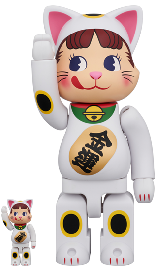 BE@RBRICK招き猫ペコちゃん金メッキ蓄光ミルキー入り100% & 400%