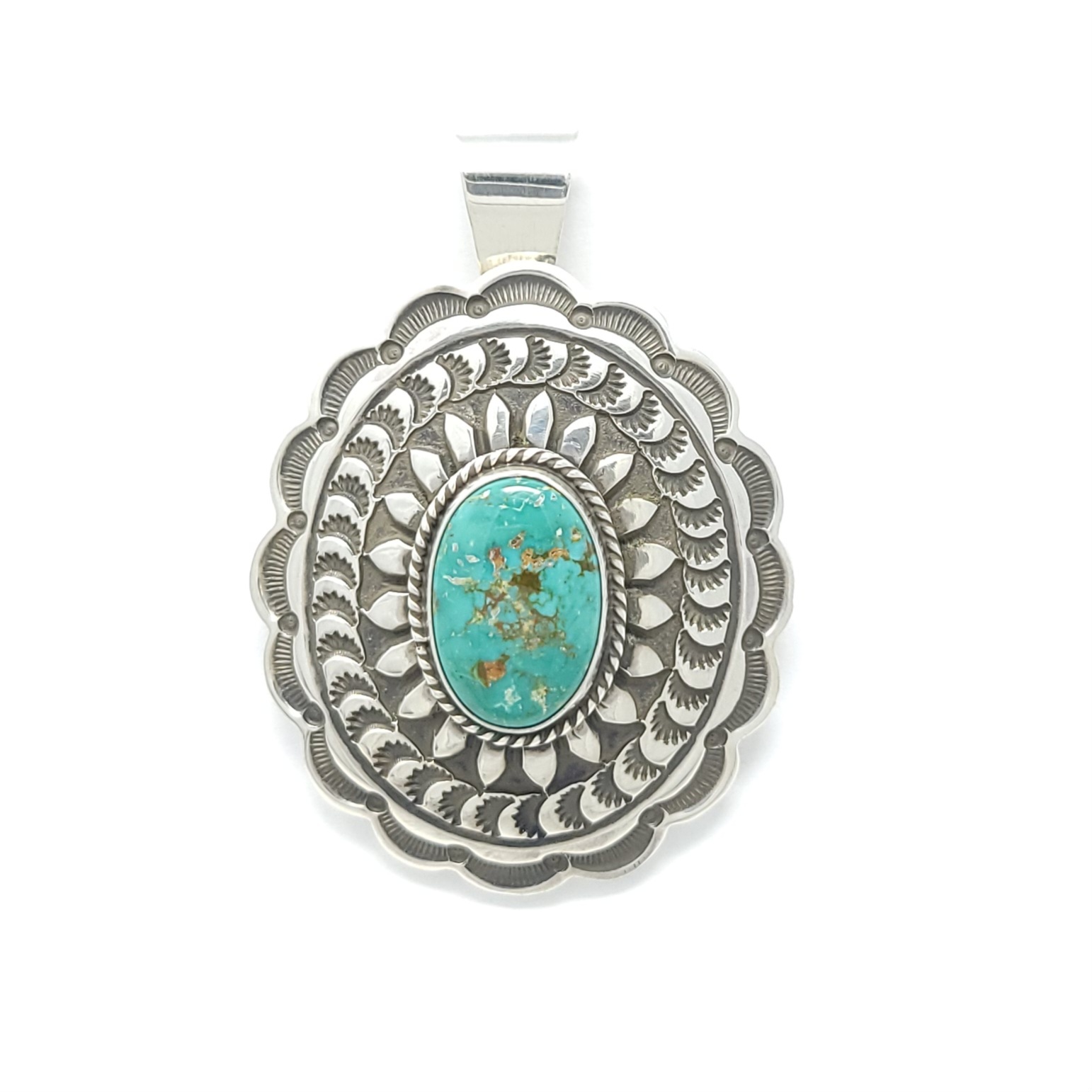 Andy Cadman Navajo Sterling Silver Old Style Pendant Green Tree