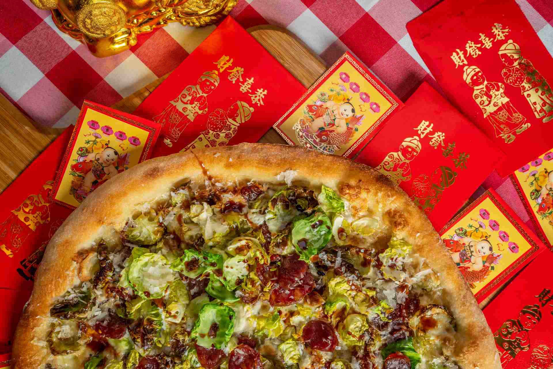 Derrick Tung's Chinese New Year Pizza with Lap Cheong and Brussels