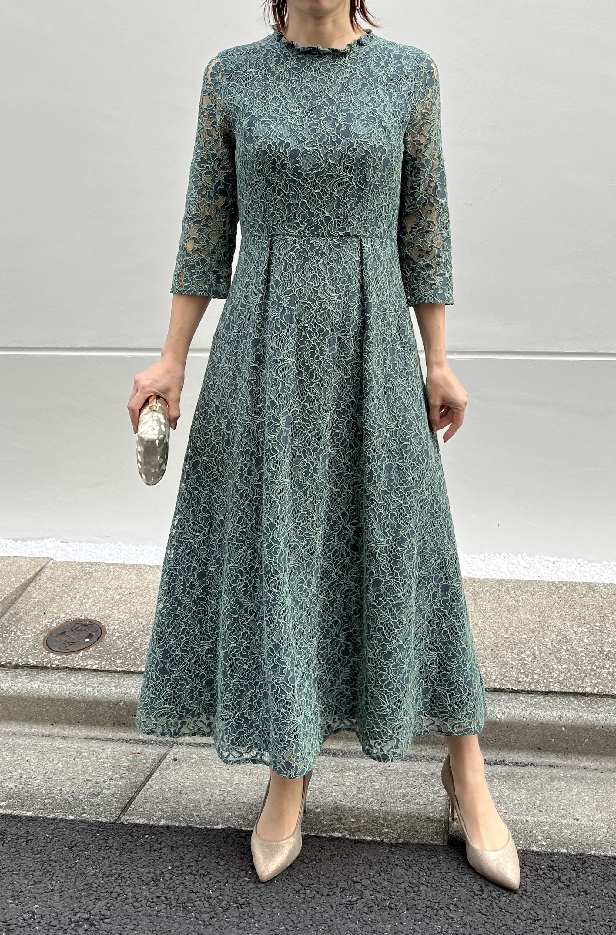 レンタルドレスCANVAS 銀座/東京 / 【kaene】 グリーンレース7分袖（38