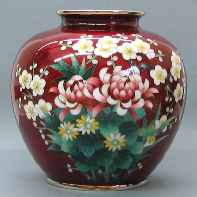 七宝焼 赤透釉 花文 花瓶 V 9018 100,000円以上 | 贈答品・ギフト