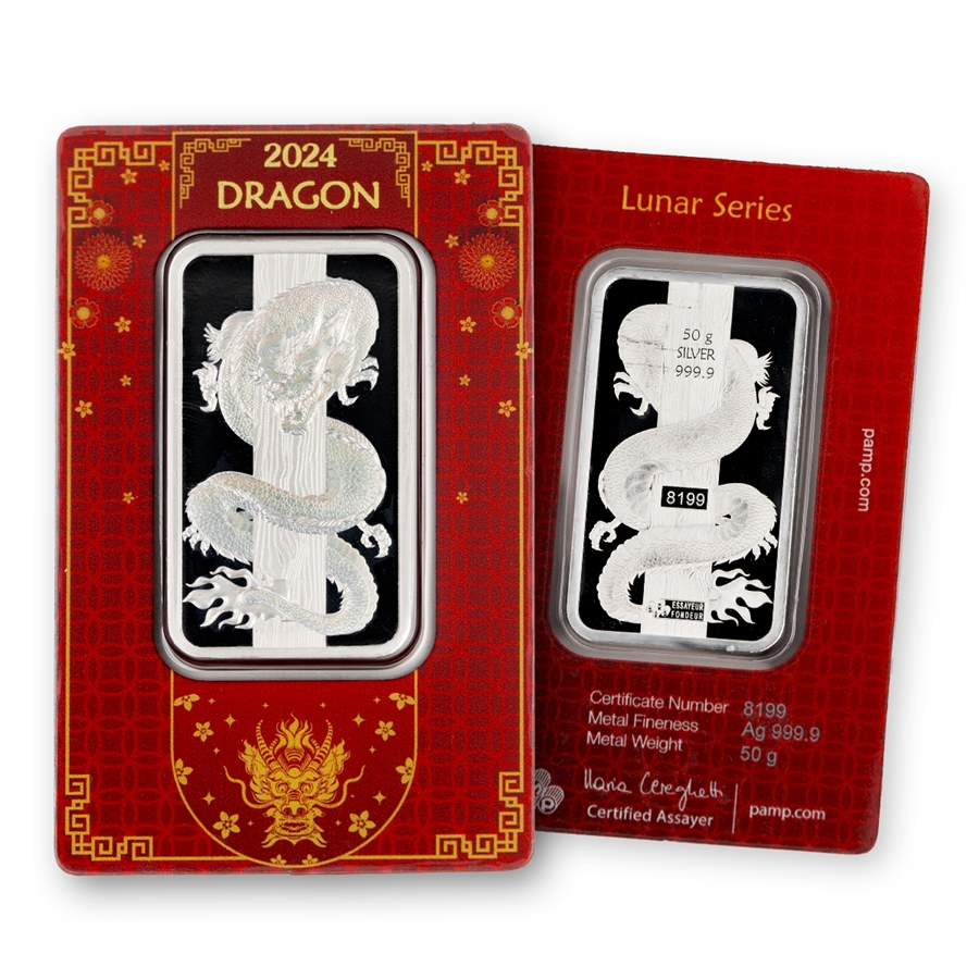 2024 50 Gram Silver Bar - Year of Dragon - PAMP Suisse