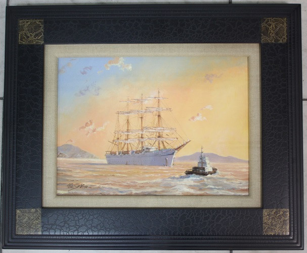 H. Kyu 油彩画 帆船の風景 1974年 H. Kyu 油彩画 帆船の風景 1974年 H