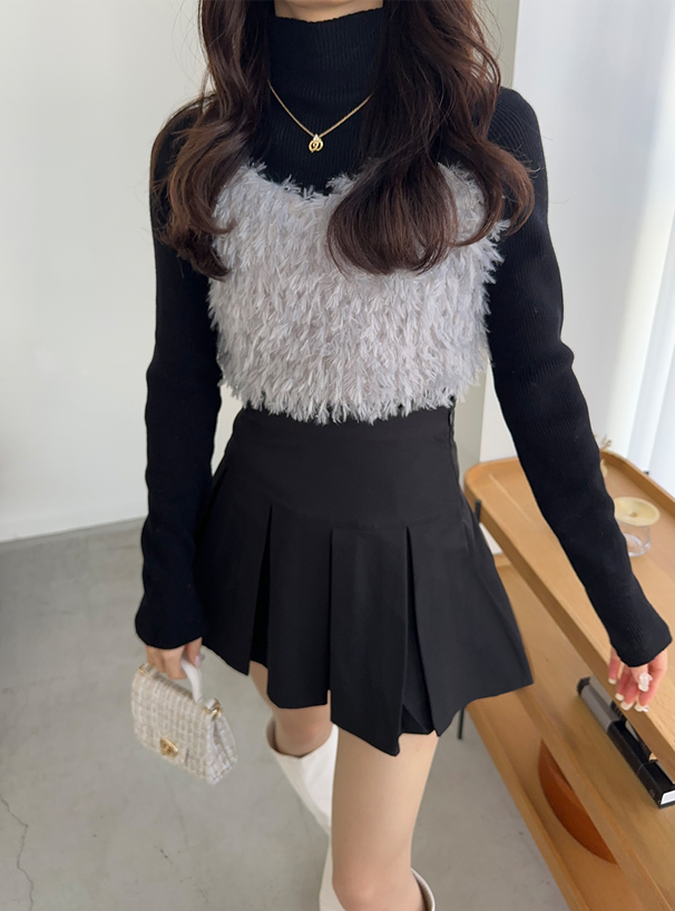 ラメフェザービスチェ×ニットトップスセットアップ[kz479