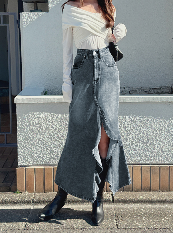 スリットラッフルデニムマーメイドスカート[nh190] | レディース