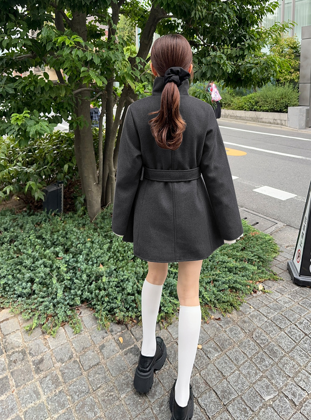 ベルト付きスタンドカラーミドル丈コート[ze836] | レディース