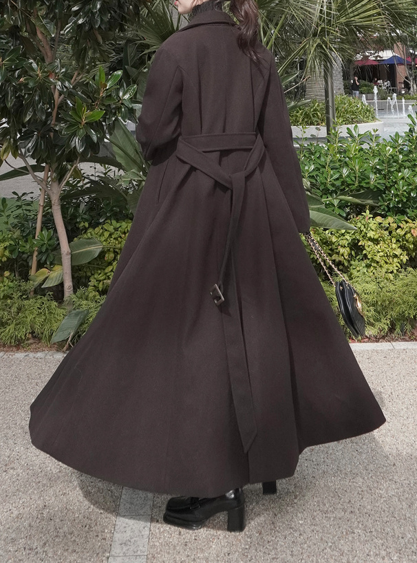 ベルト付きフェイクウールロングチェスターコート[ze935] | レディース