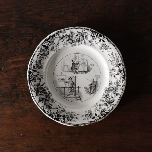 Creil&Montereau クレイユモントロー なぞなぞ グリザイユ 平皿